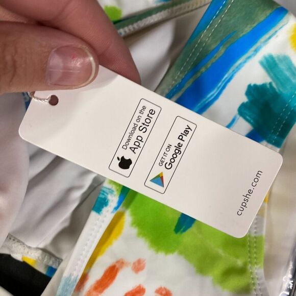 New Cupshe Bikini Swim Suit Women XL Blue Colorblock 2 Piece Lined V-Neck Tie Up - Picture 8 of 9